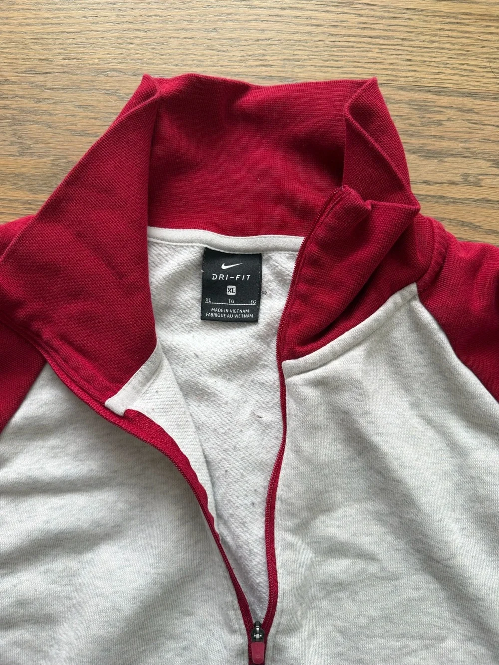 Nike Women's Half-Zip Sweater in Gray with Burgundy & Pink Sleeves